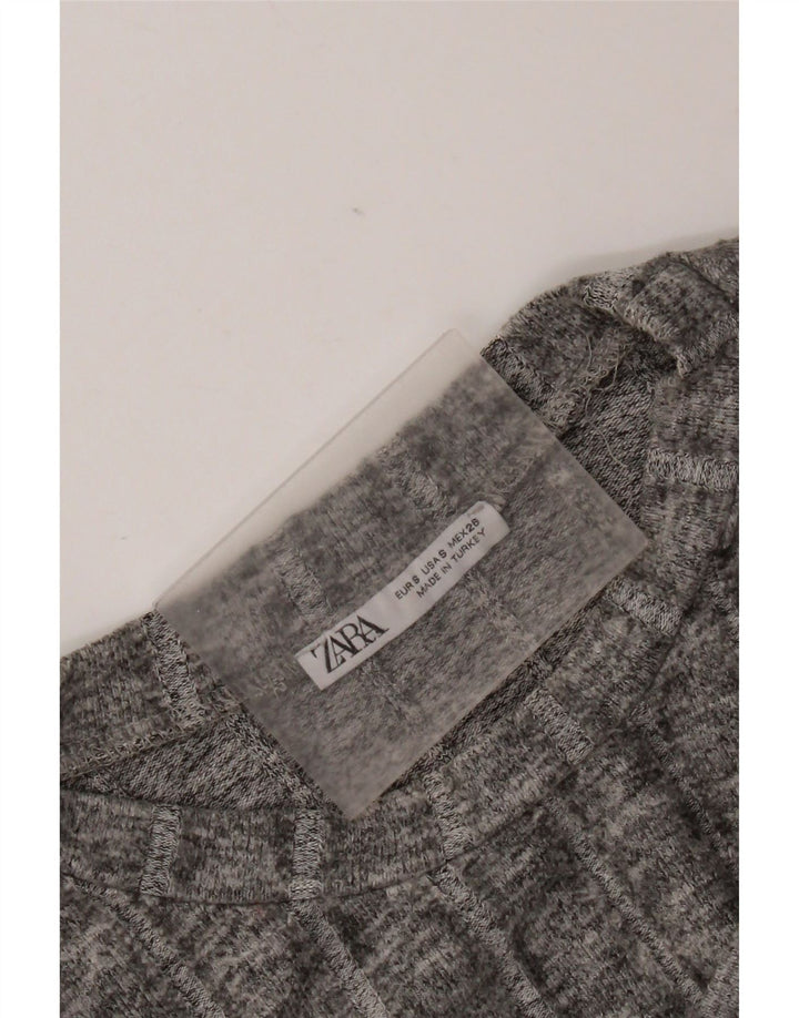 Zara Mujer Crop Camiseta Top UK 10 Small Gris Moteado Poliéster