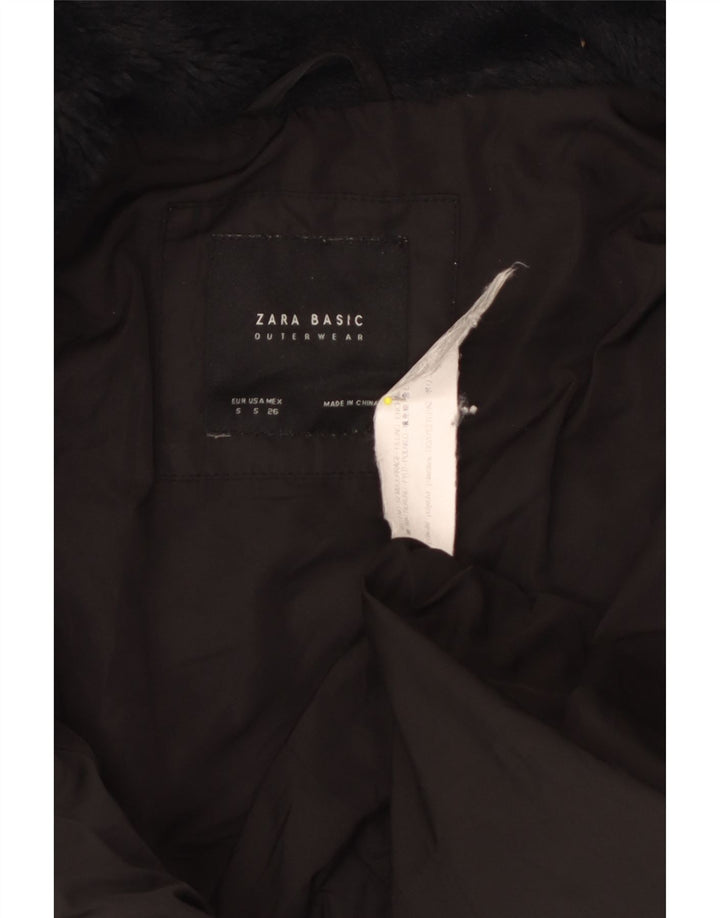 Zara Mujer Chaqueta Acolchada Con Capucha UK 10 Small Poliéster Negro