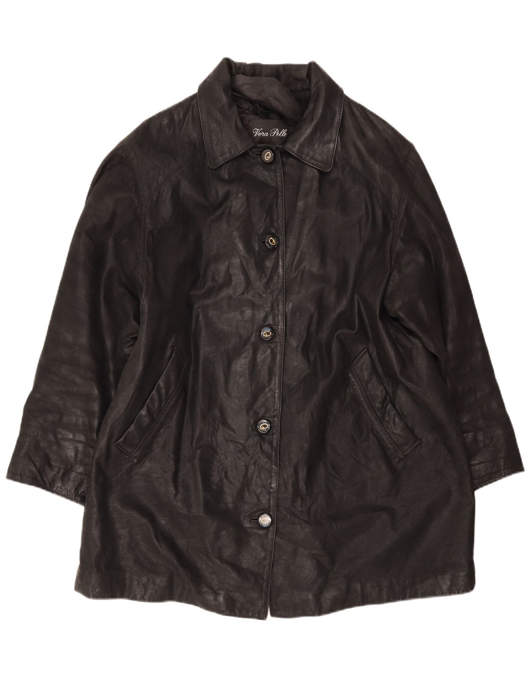 Vintage mujer abrigo de cuero de gran tamaño IT 46 Grande Negro