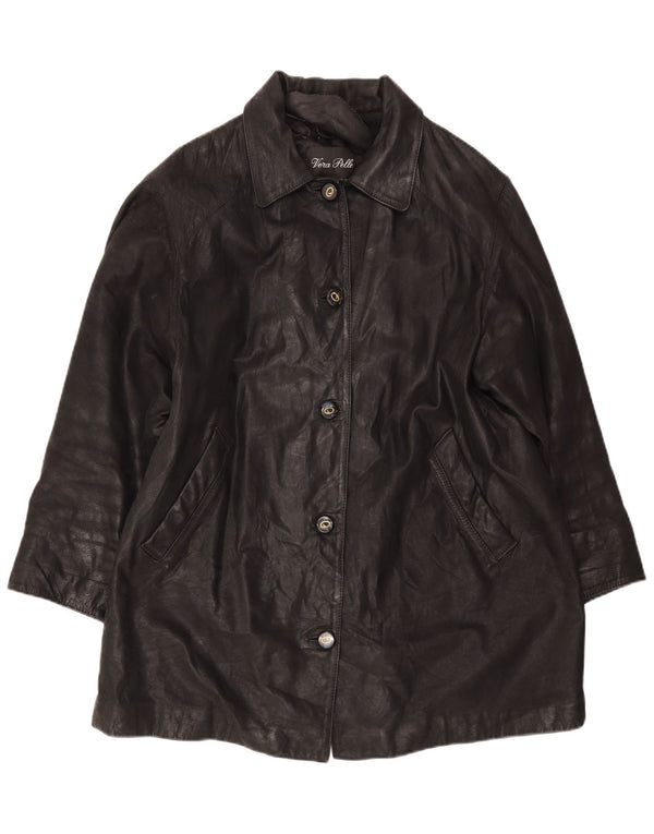 Vintage mujer abrigo de cuero de gran tamaño IT 46 Grande Negro