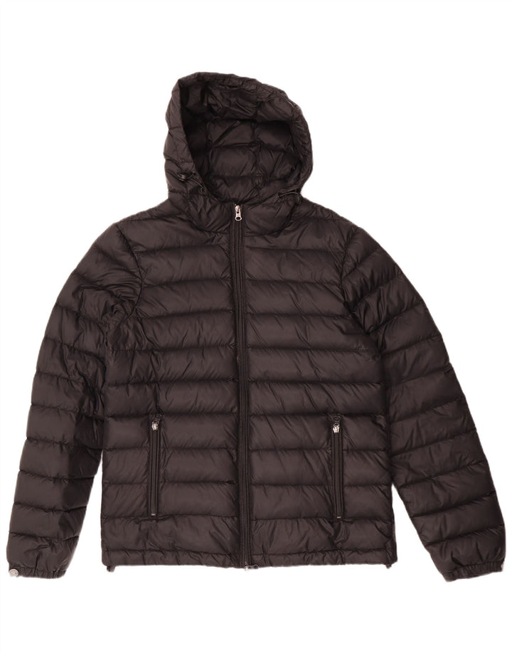 ARMANI JEANS Chaqueta acolchada con capucha para mujer UK 44 Mediana Poliamida negra
