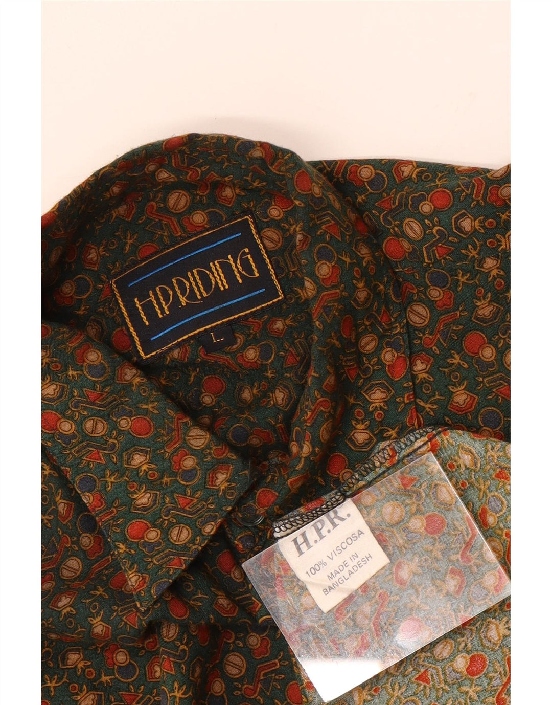 Camisa VINTAGE para hombre Viscosa geométrica caqui grande