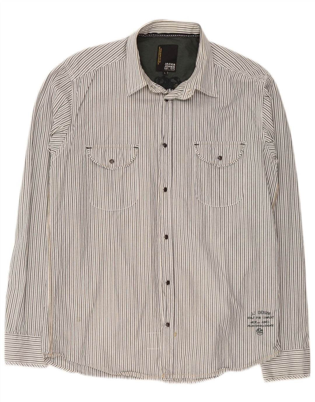 Jack & Jones Hombre Camisa Gráfica Grande De Algodón A Rayas Gris
