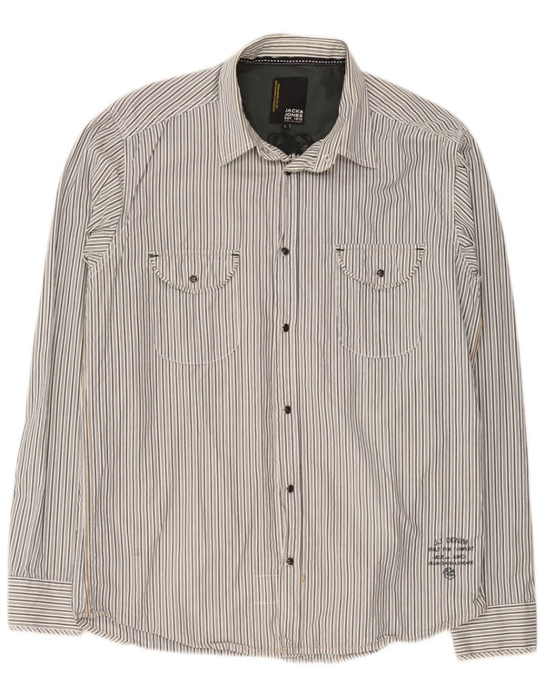 Jack & Jones Hombre Camisa Gráfica Grande De Algodón A Rayas Gris