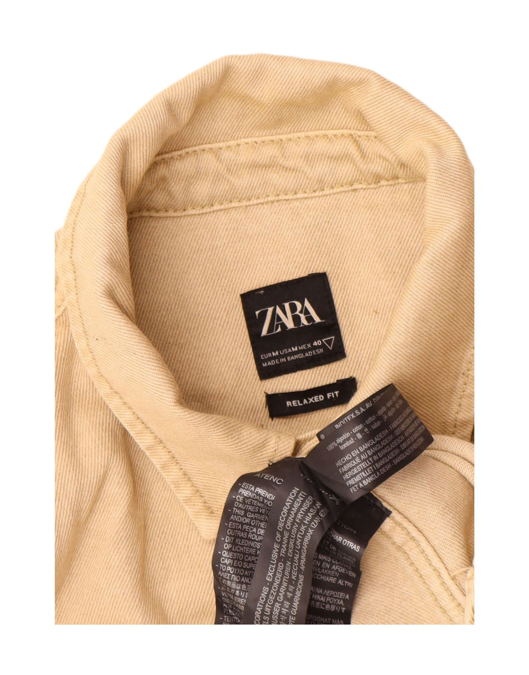 Zara Hombre Camisa Vaquera Relaxed Fit Algodón Beige Medio
