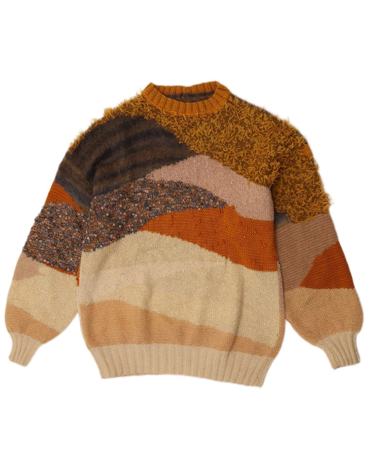 Vintage mujer cuello redondo jersey suéter Reino Unido 16 grande multicolor