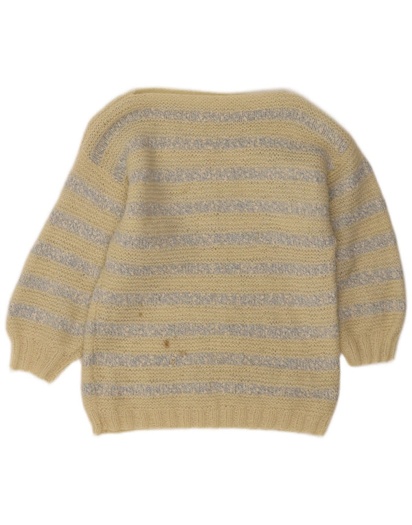 Vintage mujer barco cuello jersey suéter Reino Unido 14 medio amarillo rayas