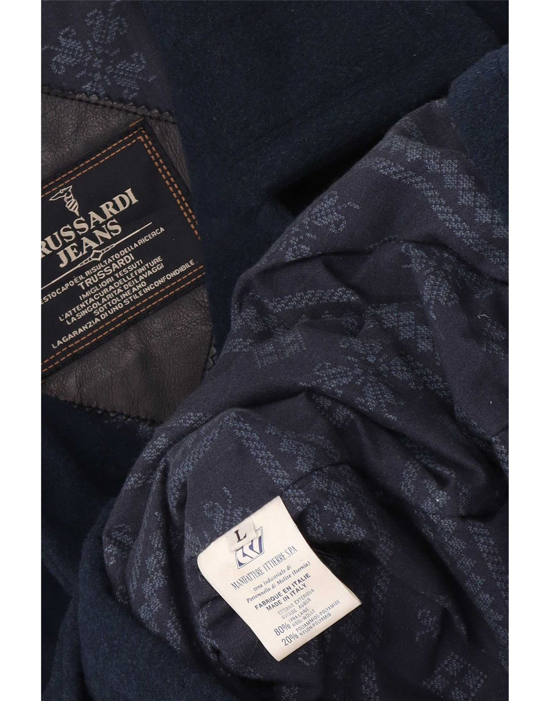 Trussardi Jeans Abrigo Hombre UK 40 Large Lana Azul Marino