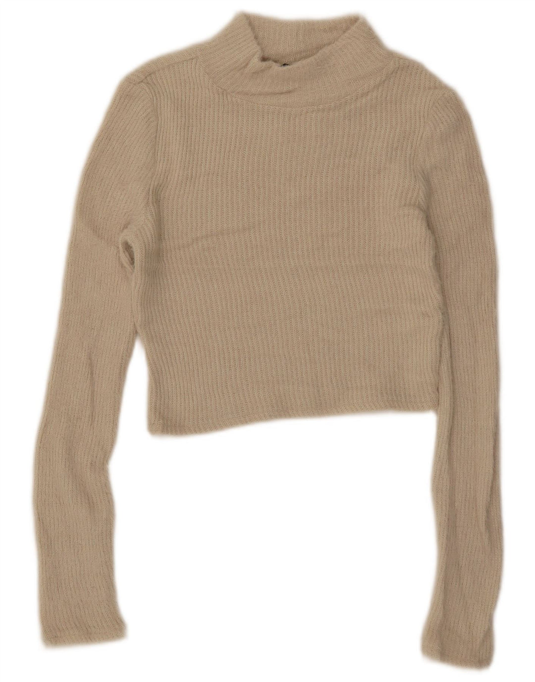 Zara Mujer Crop Turtle Neck Jumper Sweater UK 8 Small Beige Poliamida