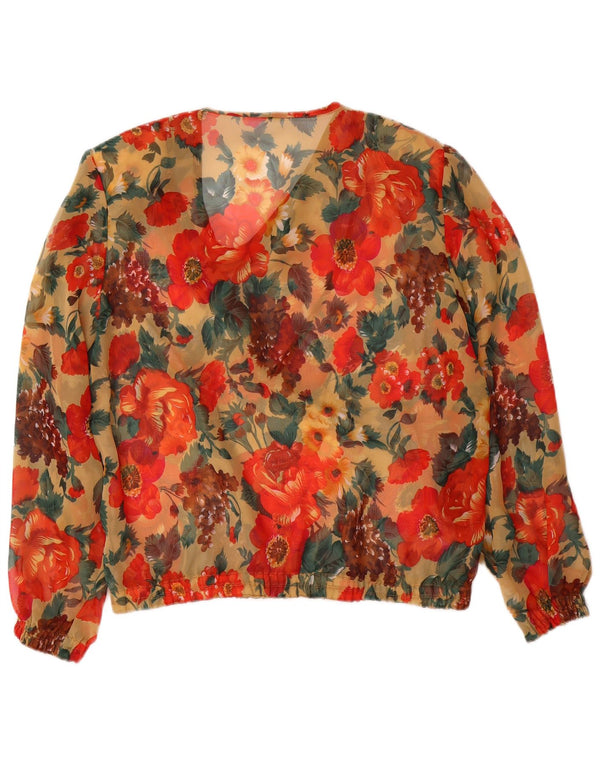 Vintage mujer manga larga blusa Top Reino Unido 14 grande multicolor floral
