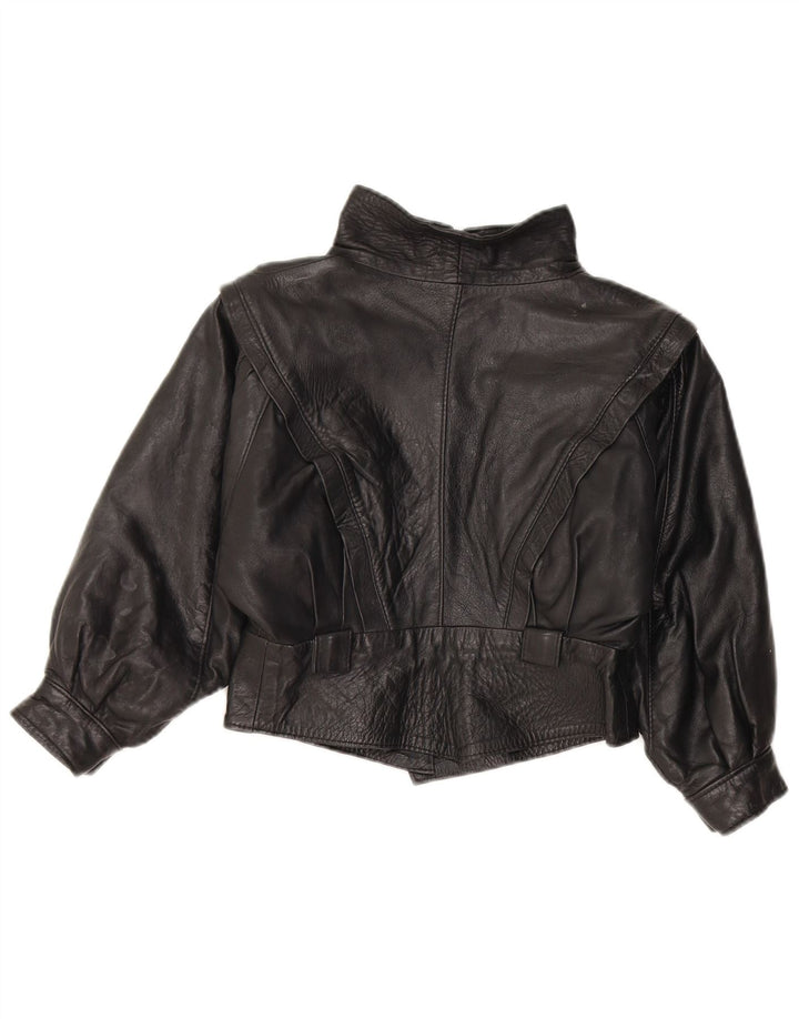 Chaqueta de cuero vintage para niñas 7-8 años cuero negro medio