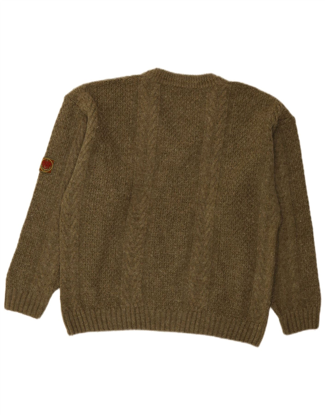 Vintage hombres V-cuello jumper suéter medio caqui acrílico