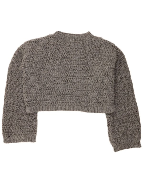 Vintage mujeres suelta ajuste cultivo cuello redondo jersey suéter Reino Unido 18 XL gris