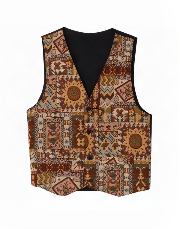 Chaleco vintage para hombre poliéster geométrico marrón medio