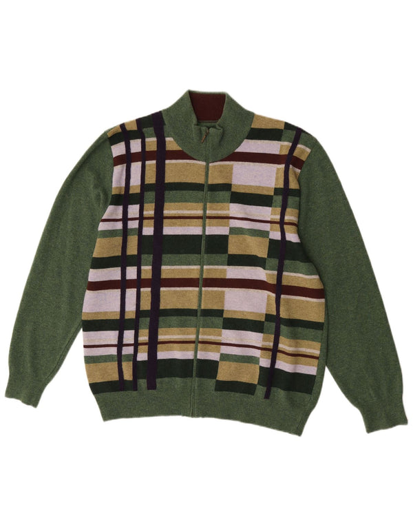 Folk Mens Cardigan Suéter Grande Verde Geométrico Merino Lana