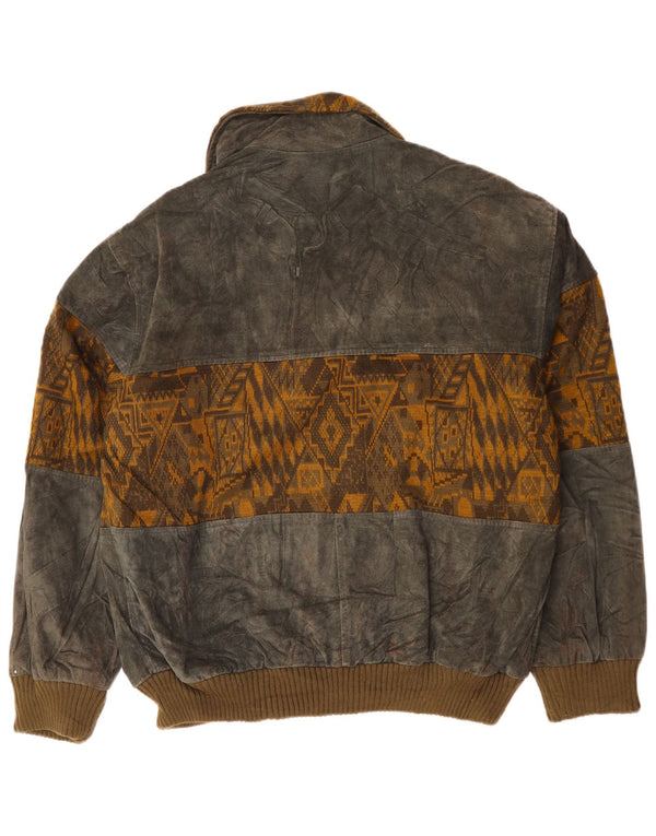 Vintage hombres ante bomber chaqueta Reino Unido 42 XL gris geométrico