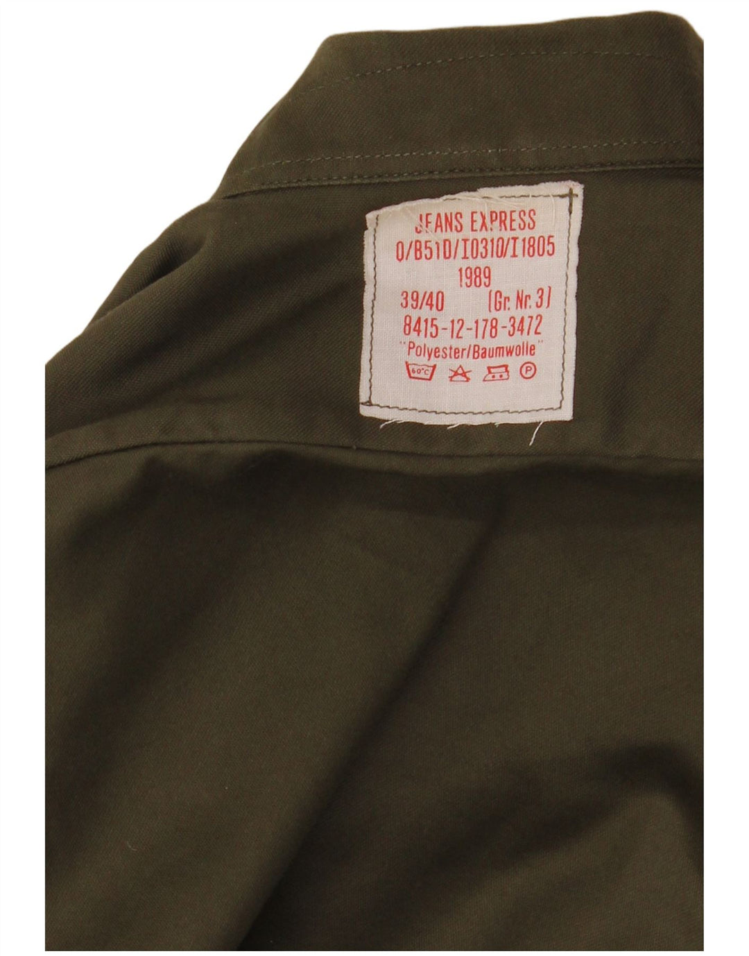 Vintage hombres Alemania camisa militar tamaño 39/40 medio caqui poliéster