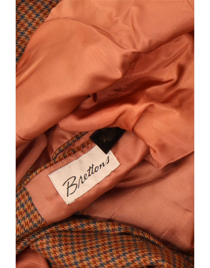 Vintage hombres 2 botones Blazer chaqueta Reino Unido 38 lana de pata de gallo marrón medio