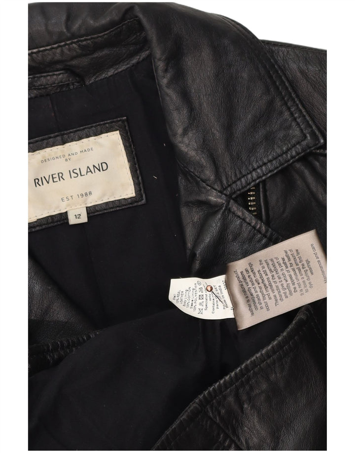 Chaqueta motera de cuero para mujer de River Island, talla 48, talla mediana, negra