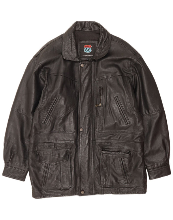 Route 66 Chaqueta de cuero para hombre UK 40 Grande Cuero negro