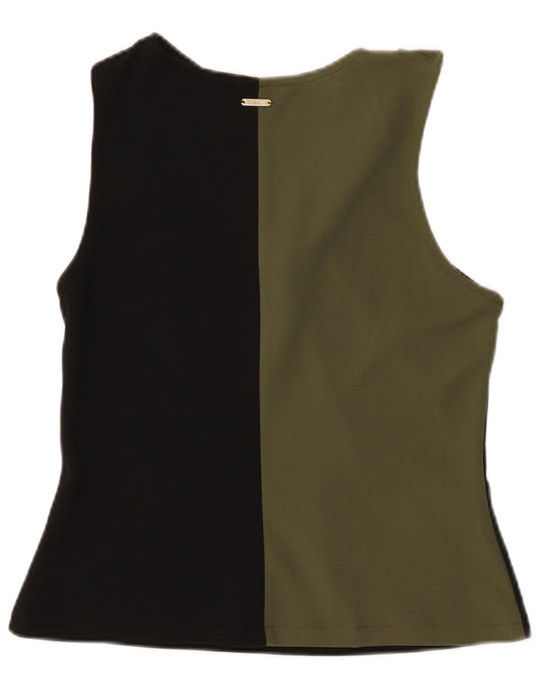 Guess Blusa corta sin mangas para mujer UK 44 Large Black Colourblock