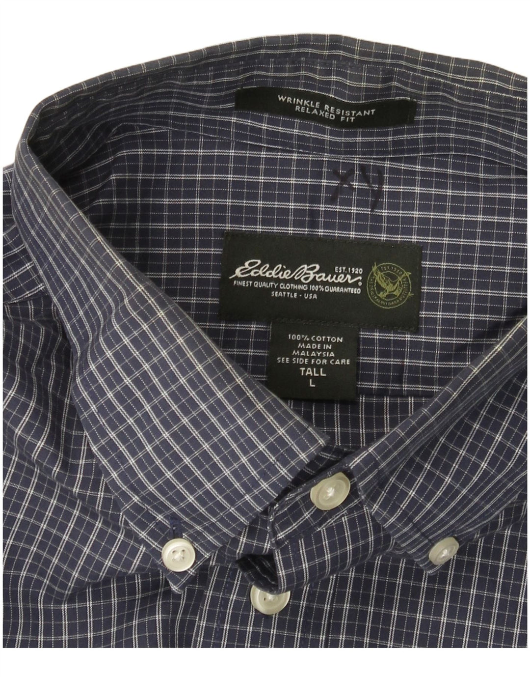 EDDIE BAUER Camisa alta de corte relajado para hombre Algodón a cuadros azul marino grande