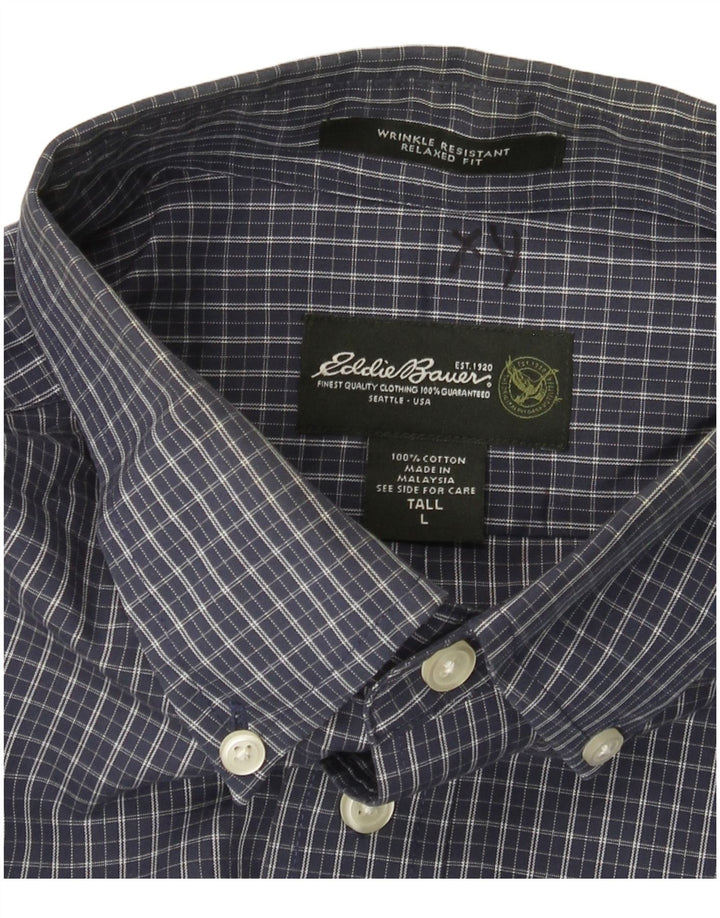EDDIE BAUER Camisa alta de corte relajado para hombre Algodón a cuadros azul marino grande