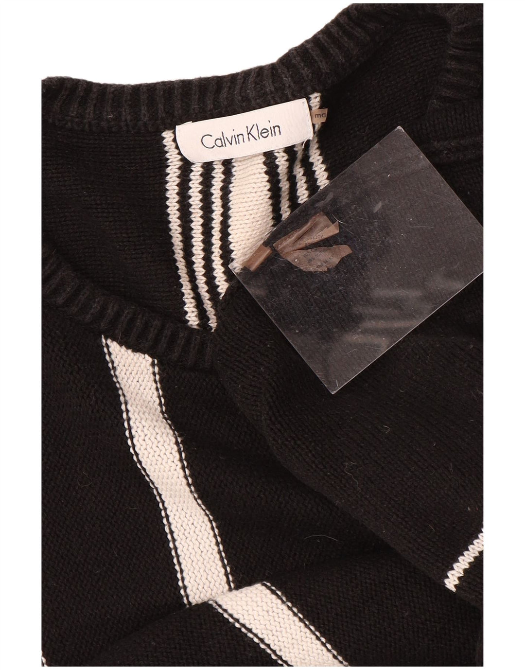 CALVIN KLEIN Jersey con cuello barco para hombre, jersey de algodón a rayas negro mediano