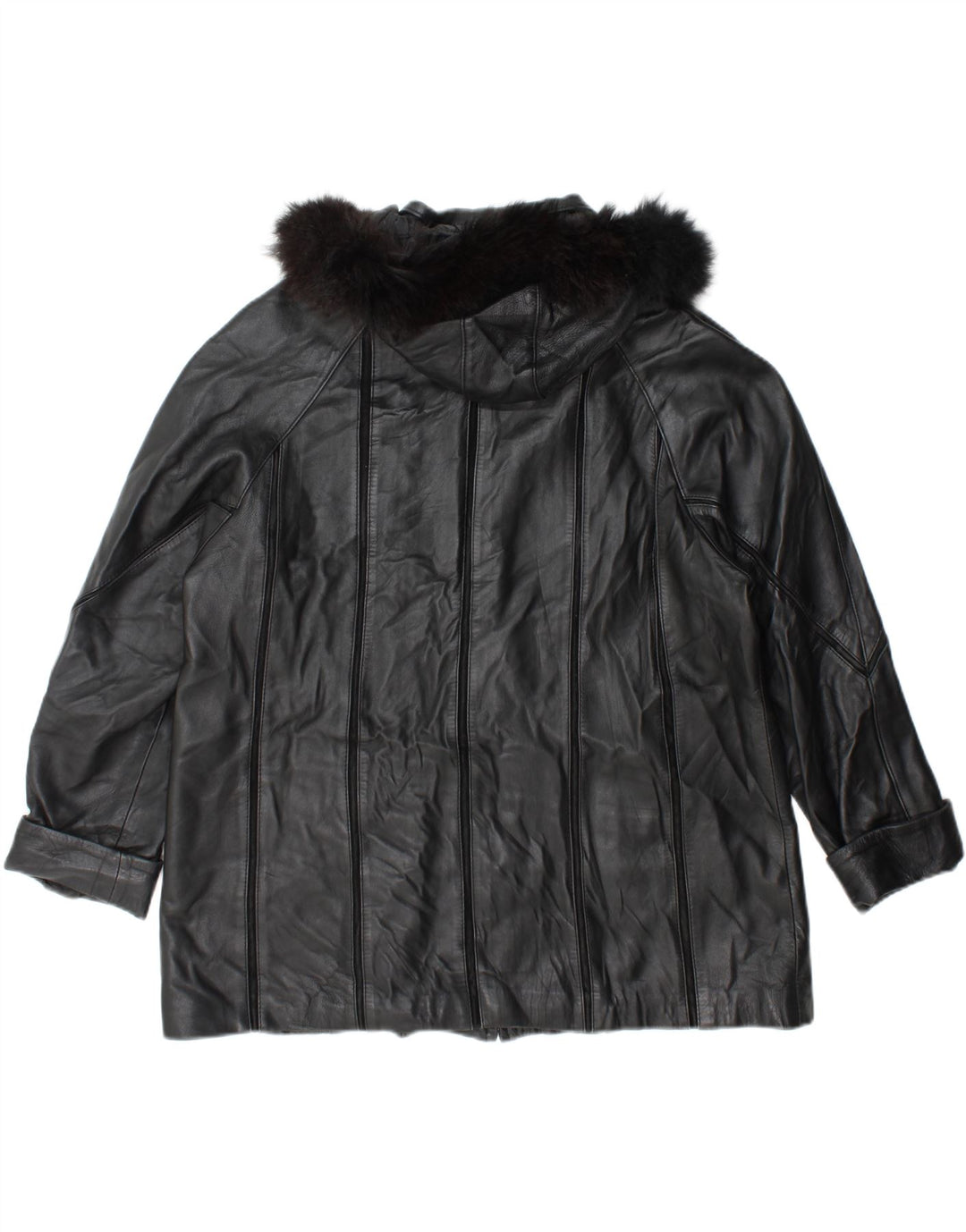 VINTAGE Womens Hooded Leather Jacket UK 16 Large Black Vintage Vintage and Second-Hand Vintage from Messina Hembry 