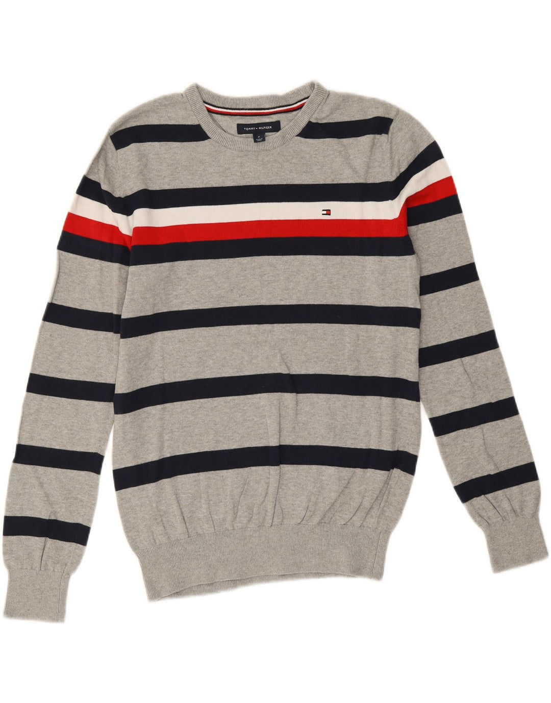 Tommy Hilfiger Jersey De Cuello Redondo Para Hombre De Algodón A Rayas Gris Medio