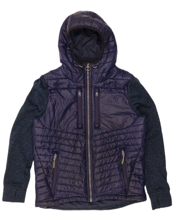 SUPERDRY Chaqueta acolchada con capucha y gráfico para hombre UK 42 XL Azul marino moteado