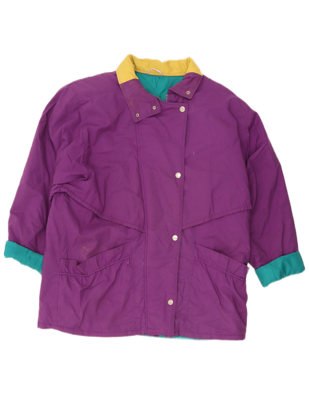 Vintage mujer cortavientos chaqueta Reino Unido 18 XL púrpura colorblock poliéster