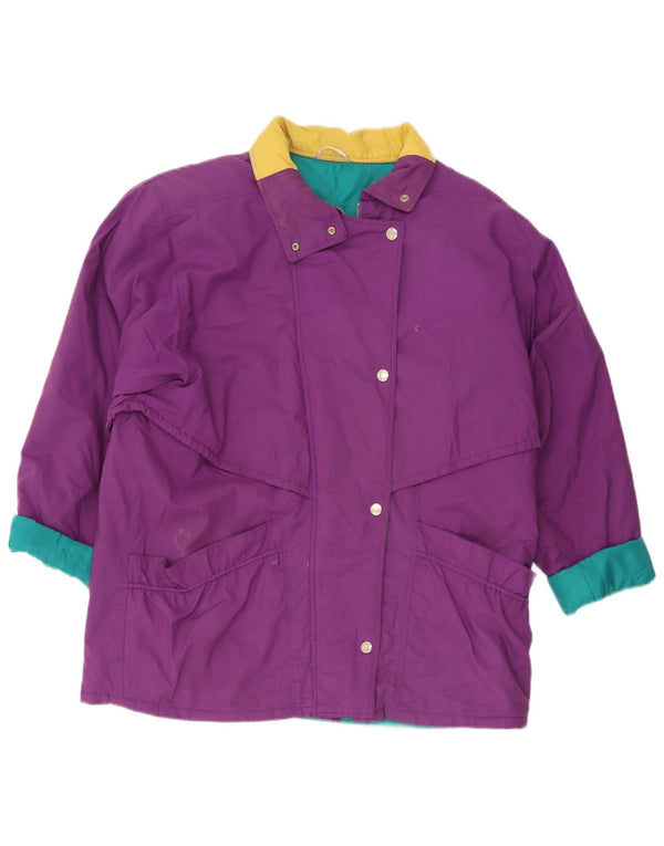Vintage mujer cortavientos chaqueta Reino Unido 18 XL púrpura colorblock poliéster
