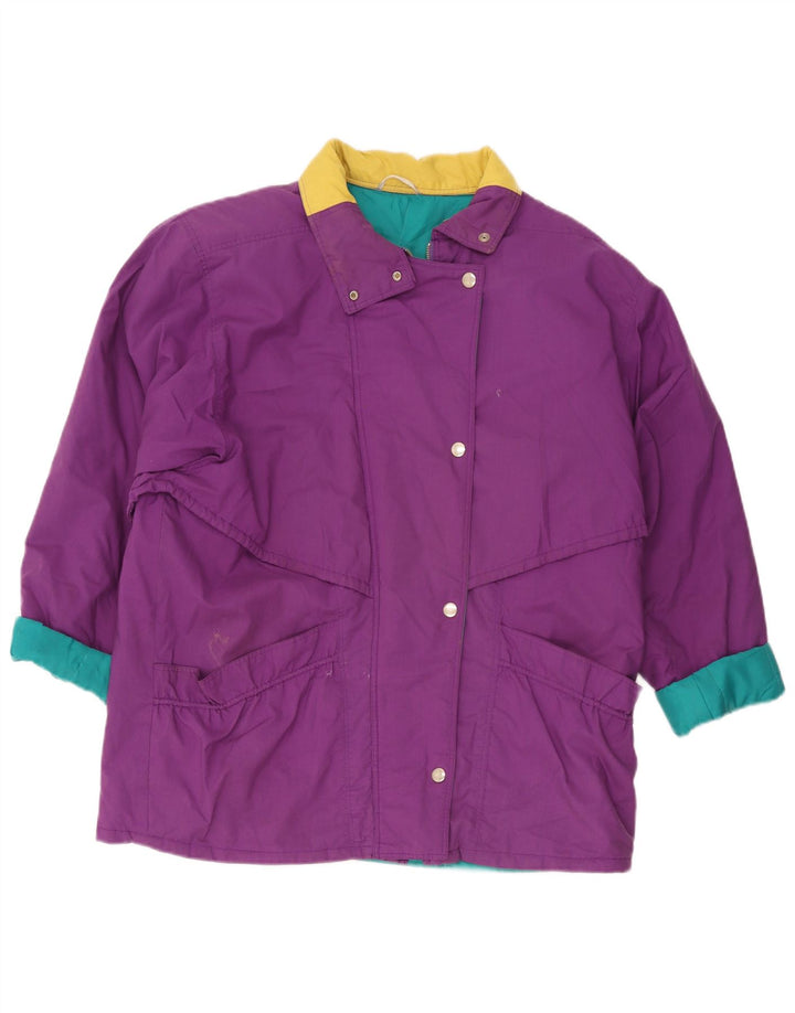 Vintage mujer cortavientos chaqueta Reino Unido 18 XL púrpura colorblock poliéster