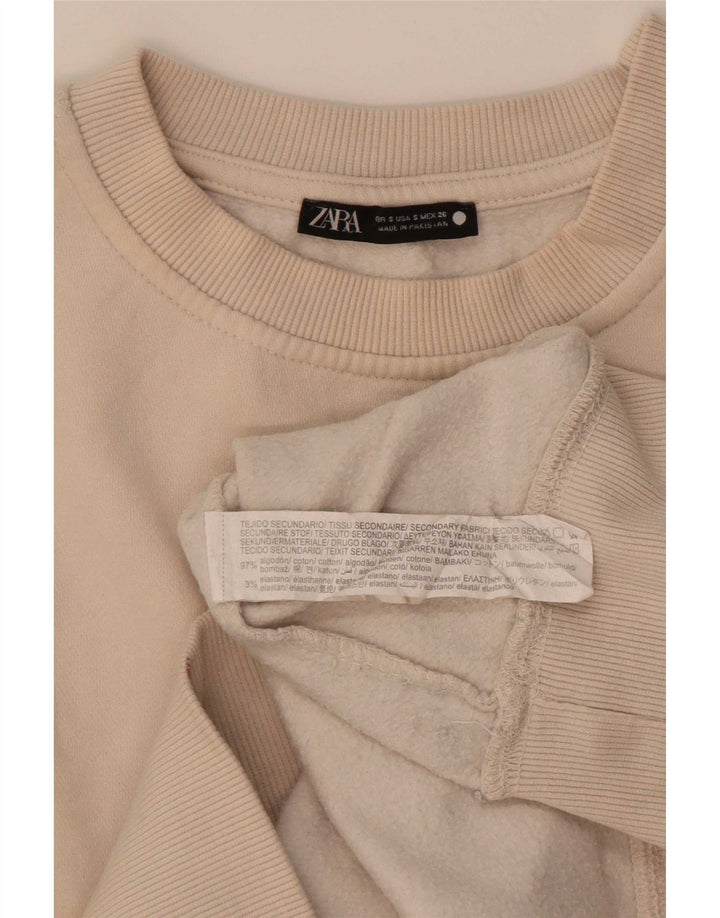 Zara Mujer Sudadera Oversize Jersey UK 10 Small Beige Algodón