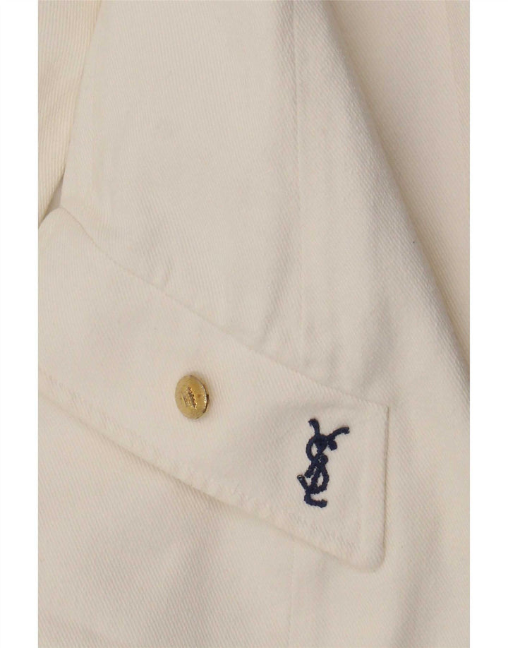Yves Saint Laurent Chaqueta tipo blazer de mezclilla con 2 botones para mujer UK 10 Small White