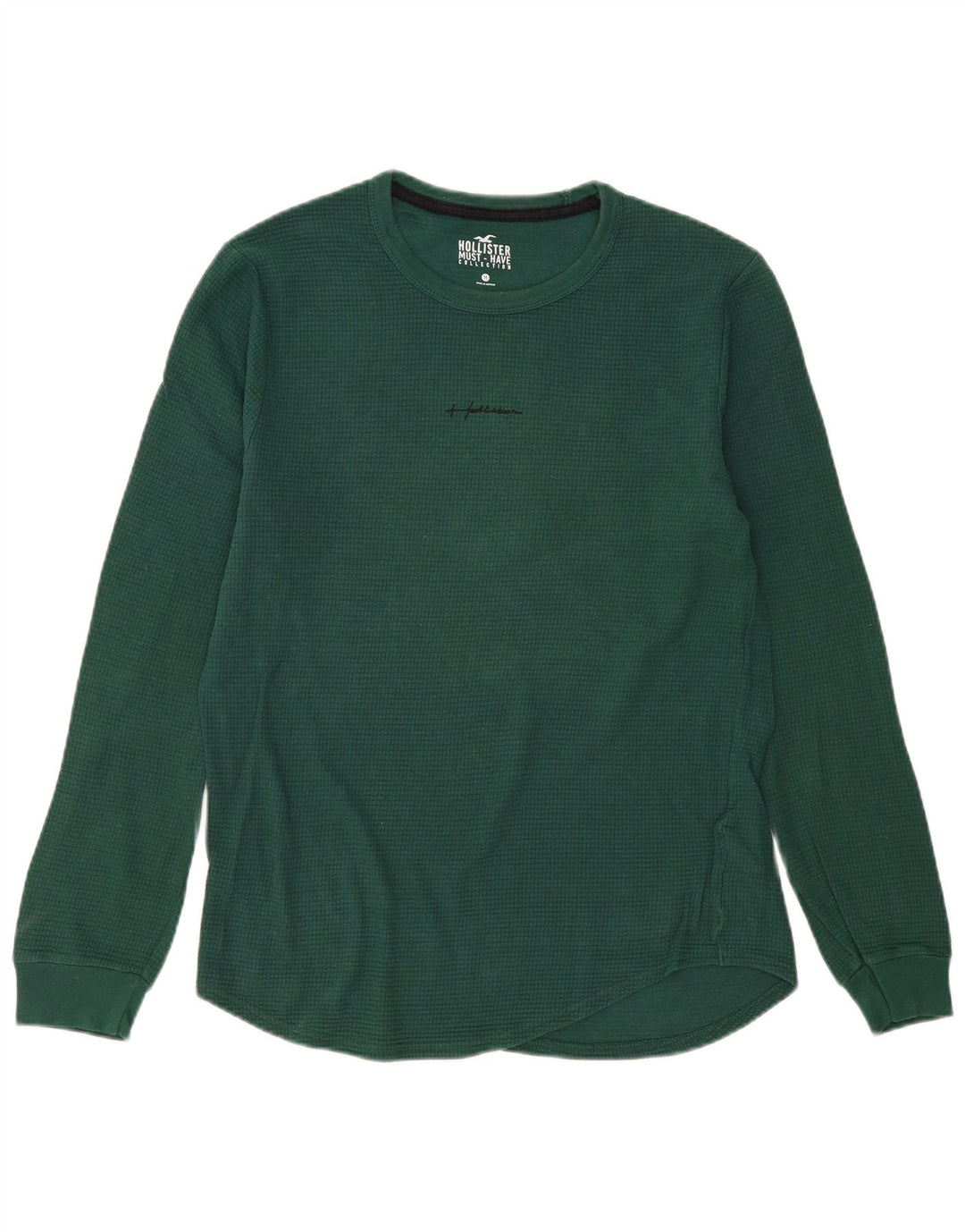 Camiseta Hollister Hombre Manga Larga Algodón Verde Medio