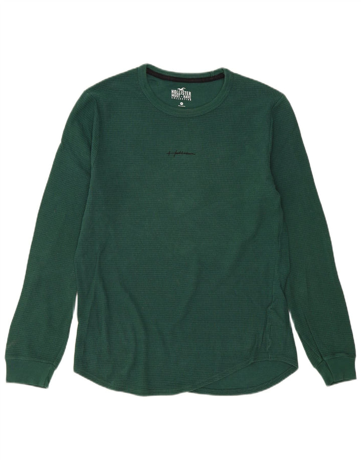 Camiseta Hollister Hombre Manga Larga Algodón Verde Medio