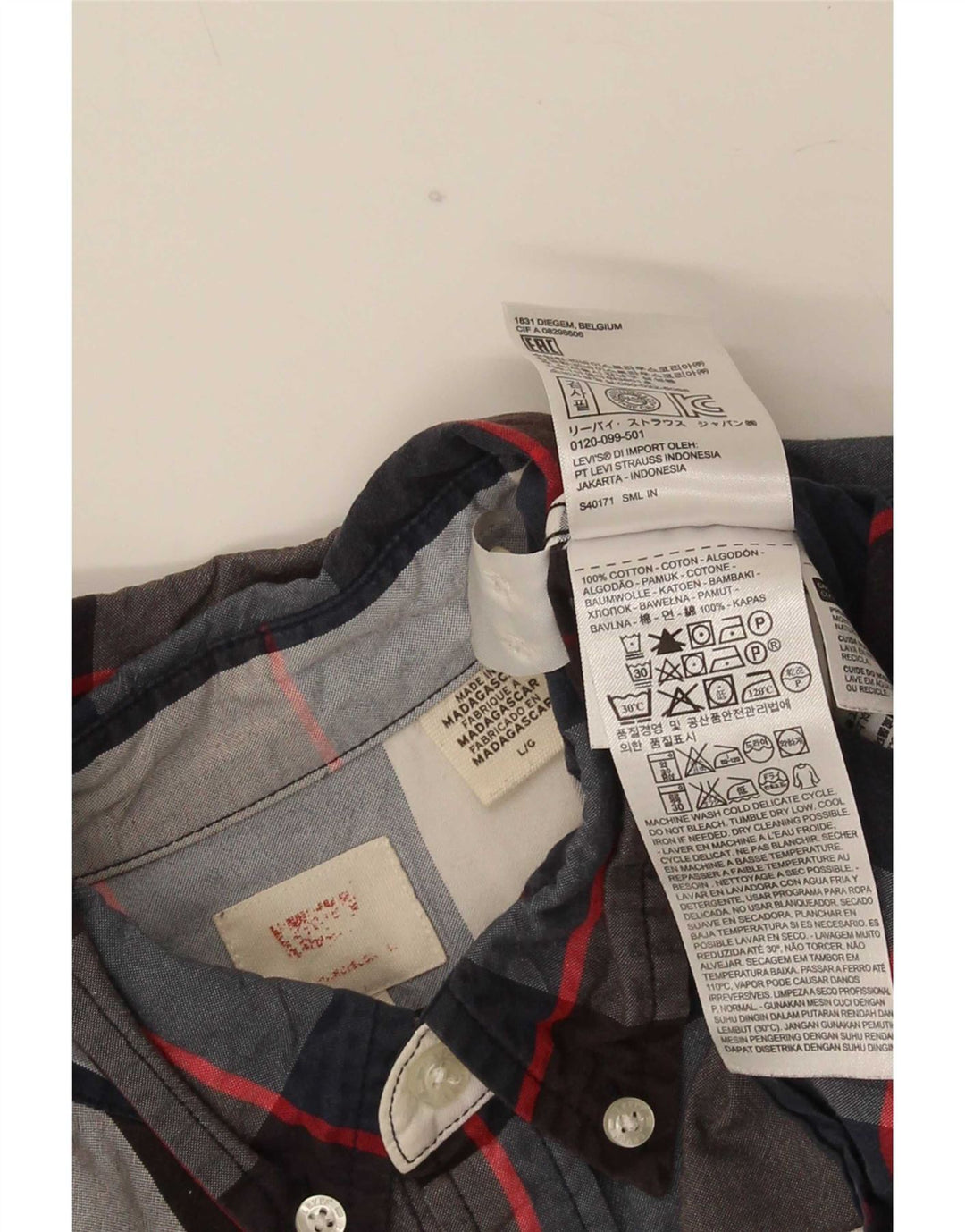 Camisa Levi's para hombre grande de algodón a cuadros azul marino