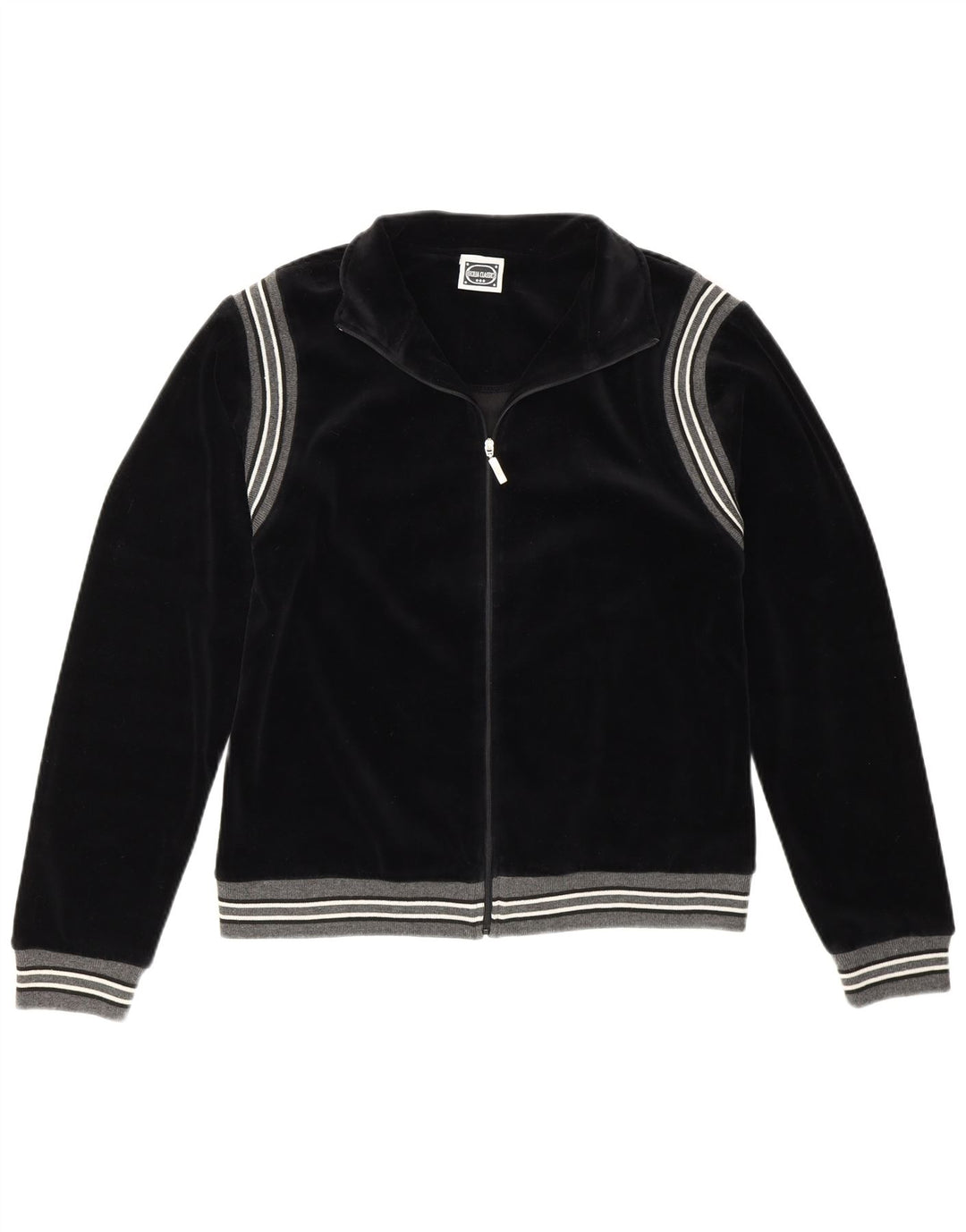 Vintage mujer chándal top chaqueta EU 36/38 pequeño algodón a rayas negro