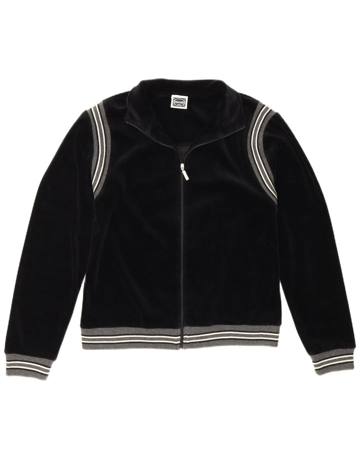 Vintage mujer chándal top chaqueta EU 36/38 pequeño algodón a rayas negro