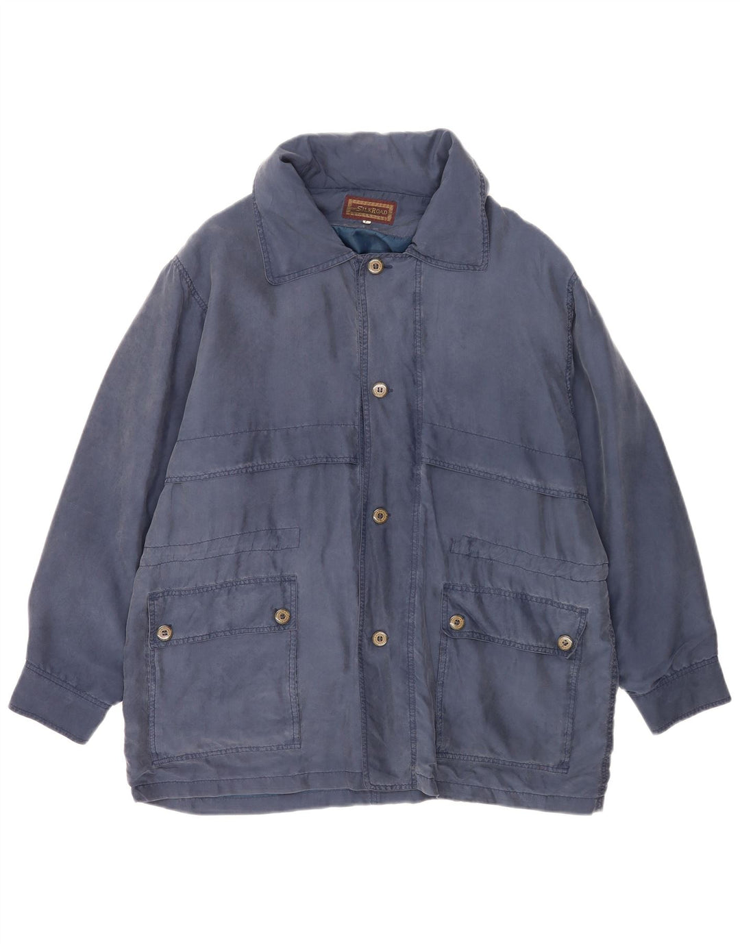 Vintage hombres chaqueta utilitaria Reino Unido 40 grande seda azul marino