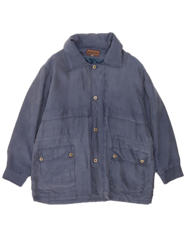 Vintage hombres chaqueta utilitaria Reino Unido 40 grande seda azul marino