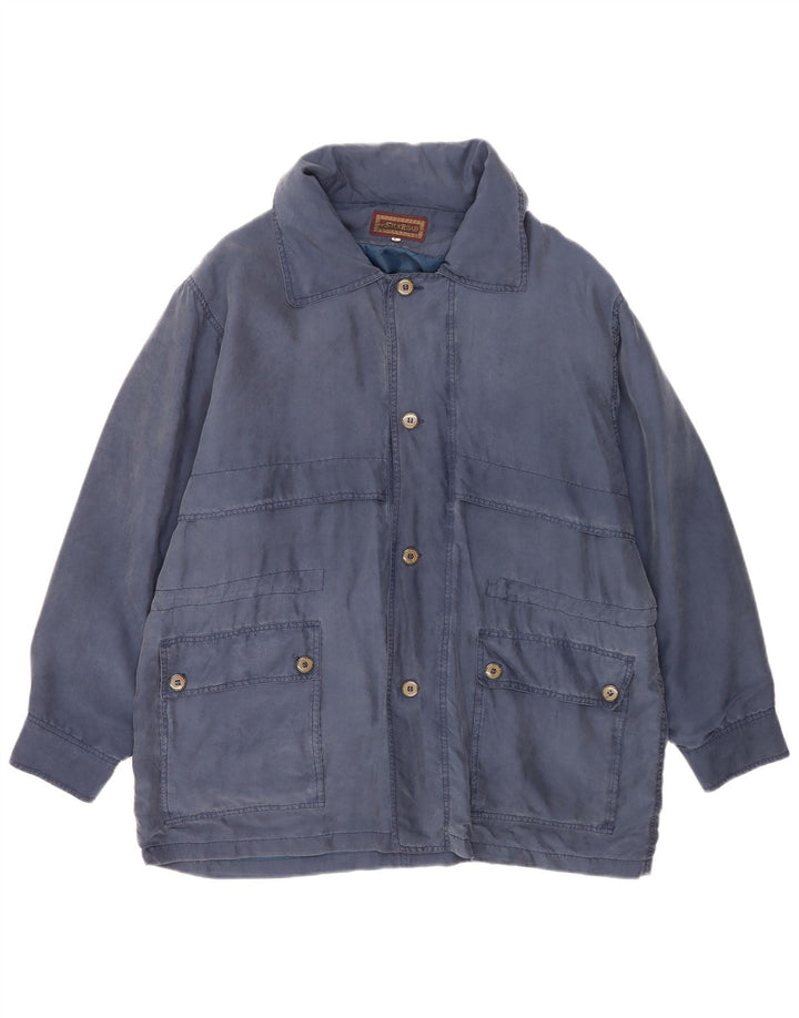 Vintage hombres chaqueta utilitaria Reino Unido 40 grande seda azul marino