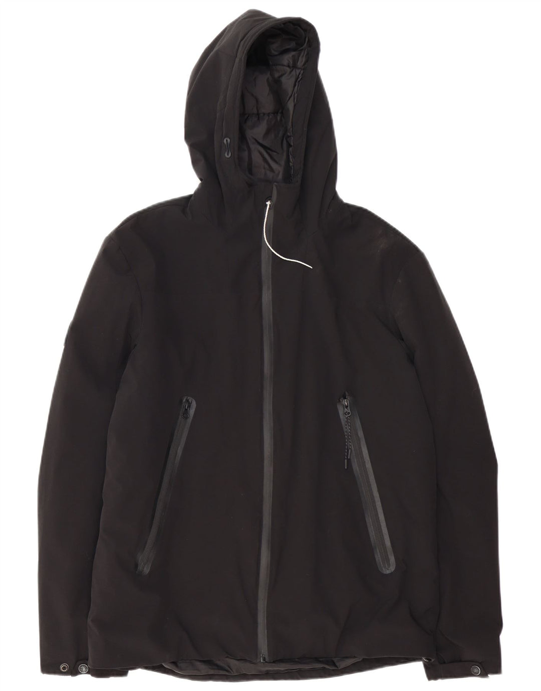 Superdry Chaqueta cortavientos con capucha para hombre, talla 38, poliéster negro mediano