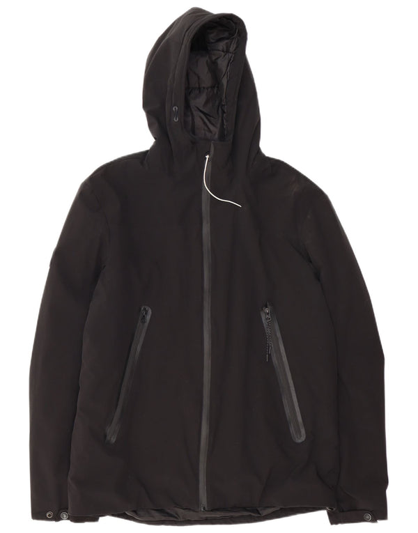 Superdry Chaqueta cortavientos con capucha para hombre, talla 38, poliéster negro mediano