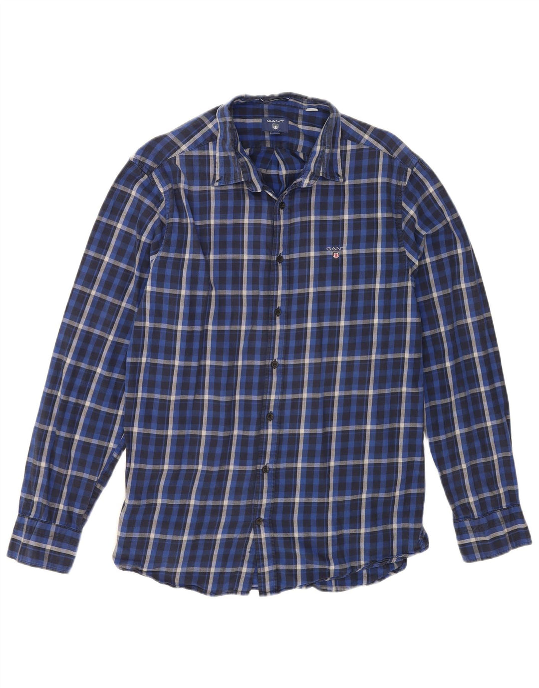 Camisa Gant de corte regular para hombre, talla 41/42 16 1/2, algodón a cuadros azul grande