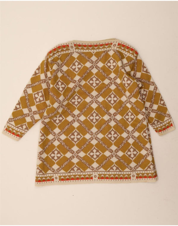 Vintage mujer manga larga jumper vestido Reino Unido 12 medio caqui geométrico