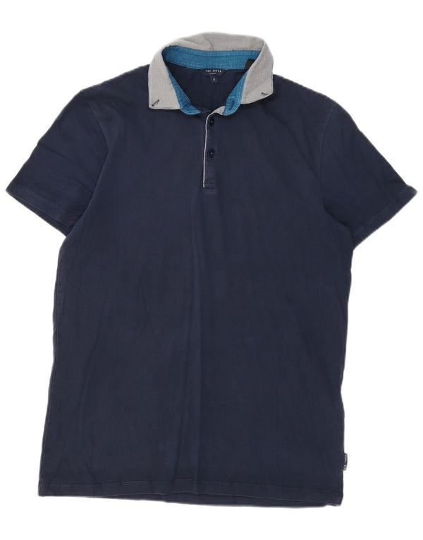 Ted Baker Polo para hombre talla 3 mediano algodón azul marino