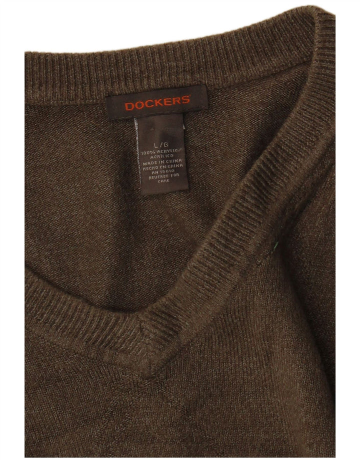 Dockers Jersey con cuello en V para hombre, talla grande, acrílico marrón